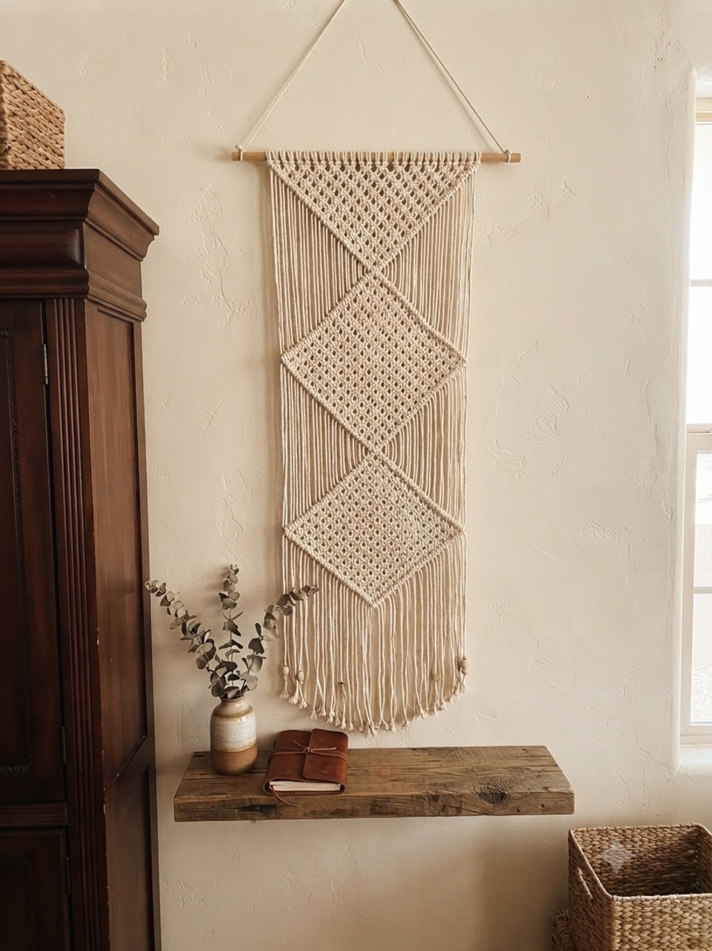 Handcrafted Cream Macramé Wall Hanging - Boho Home Wall Decor